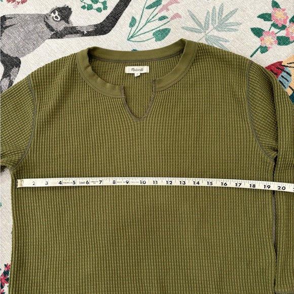Madewell green split kneck waffle knit long sleeve shirt in medium - Picture 5 of 11